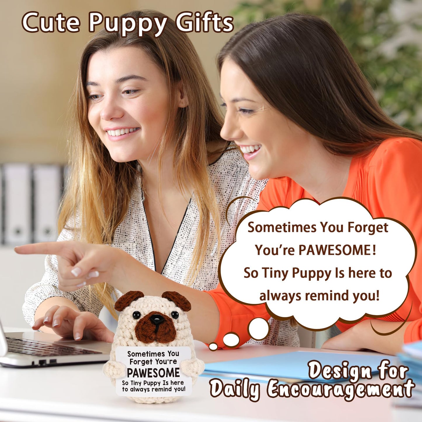 Lodeskee Positive Affirmations Crochet Puppy – Encouraging Desk Decor & Valentines Gifts