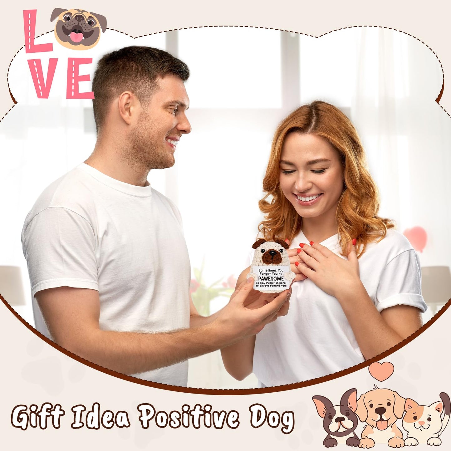 Lodeskee Positive Affirmations Crochet Puppy – Encouraging Desk Decor & Valentines Gifts