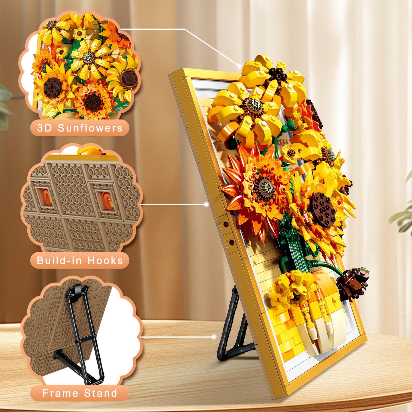 Lodikisbay Sunflower Frame Building Set – 1011Pcs 3D Brick Art for Wall or Table Decor