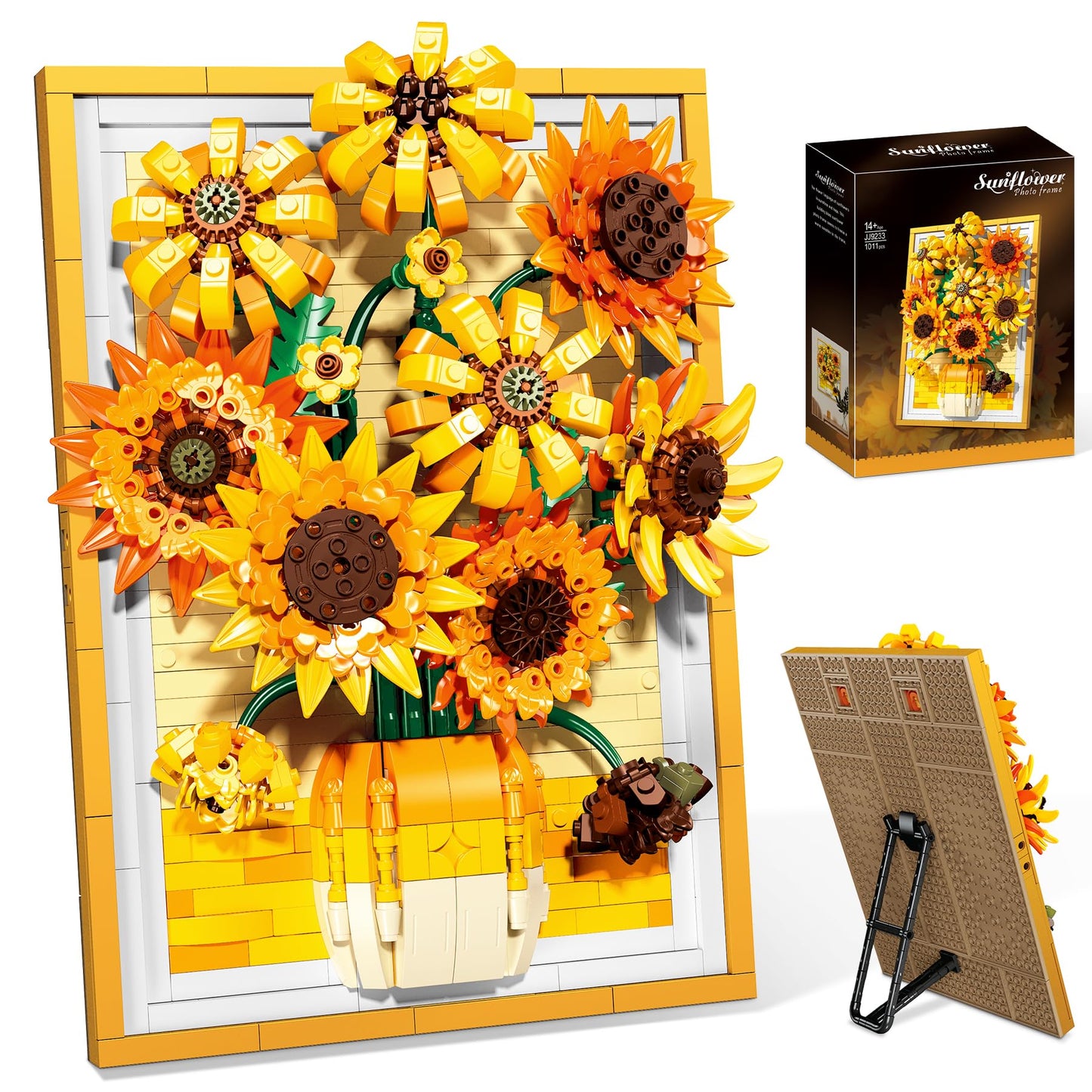 Lodikisbay Sunflower Frame Building Set – 1011Pcs 3D Brick Art for Wall or Table Decor