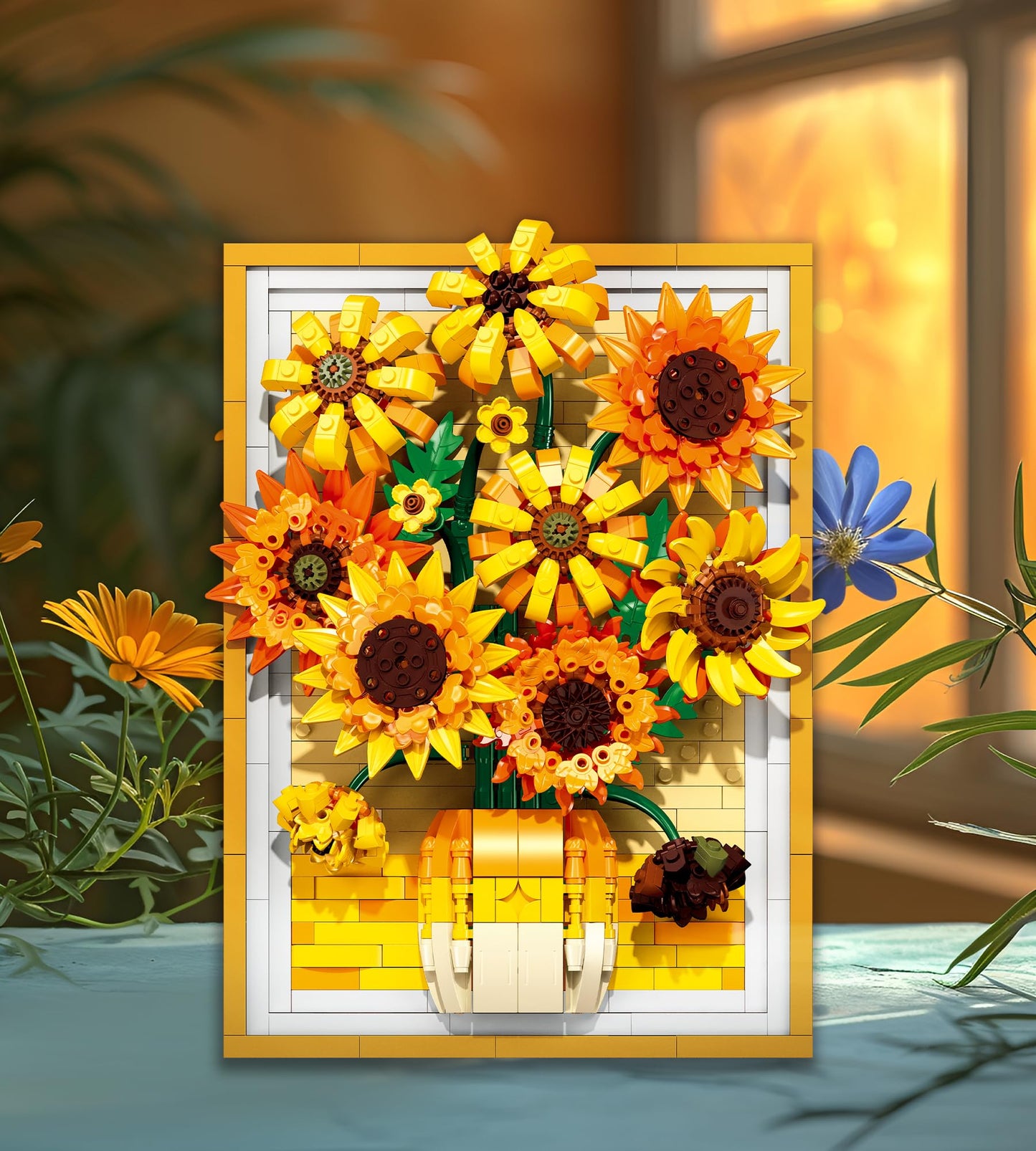 Lodikisbay Sunflower Frame Building Set – 1011Pcs 3D Brick Art for Wall or Table Decor