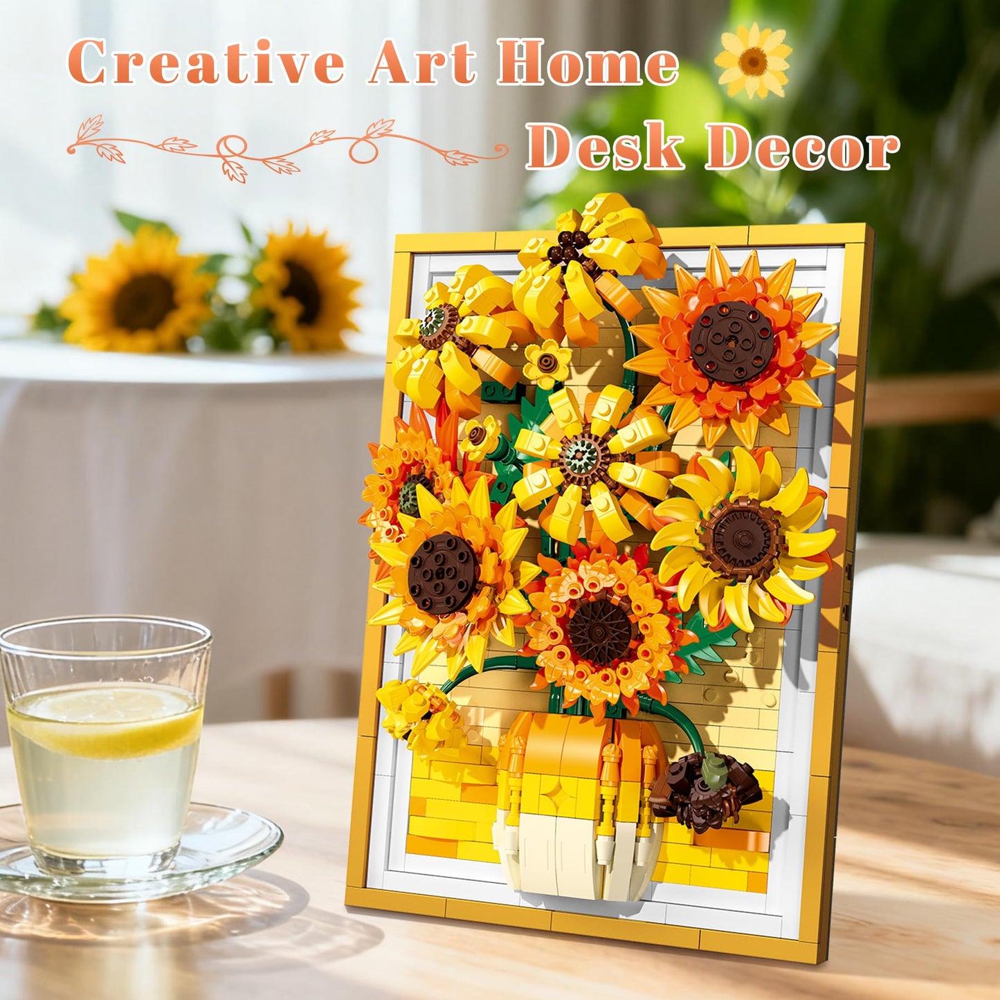 Lodikisbay Sunflower Frame Building Set – 1011Pcs 3D Brick Art for Wall or Table Decor