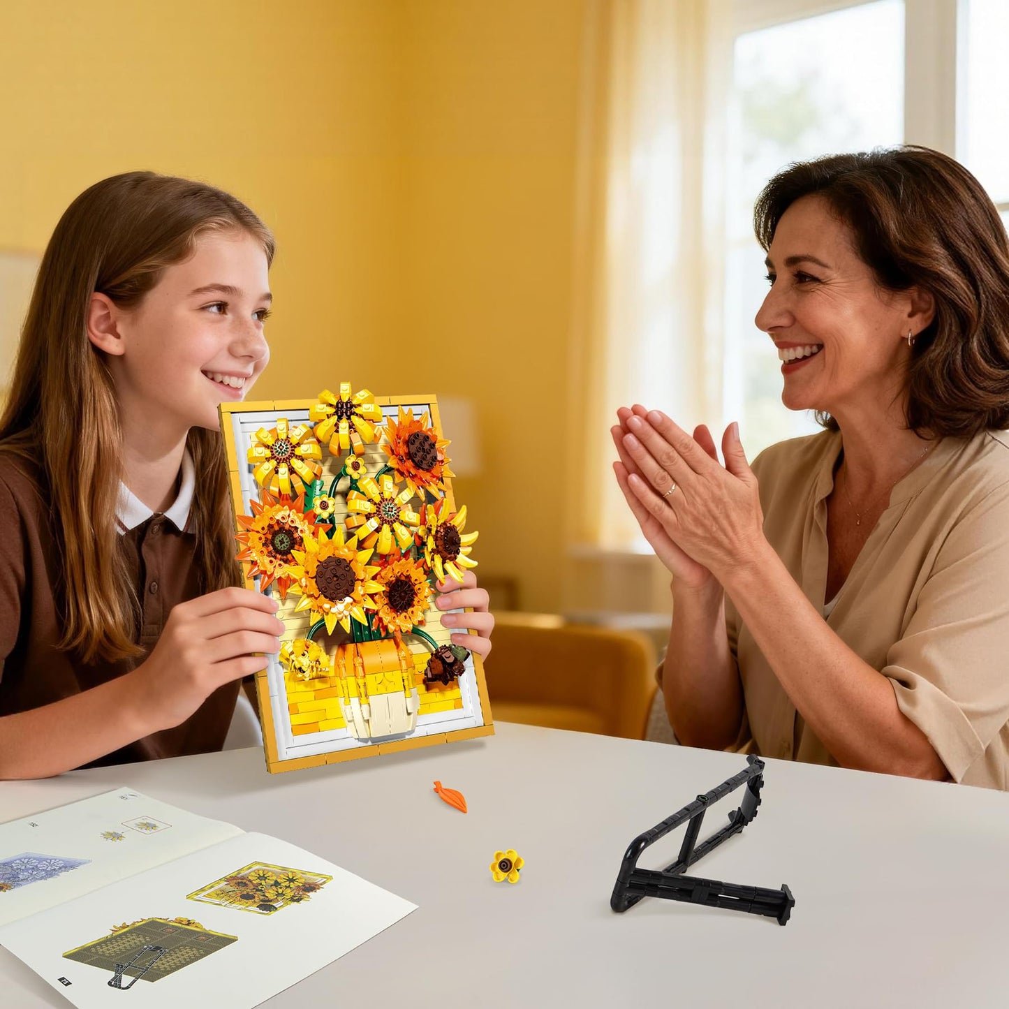 Lodikisbay Sunflower Frame Building Set – 1011Pcs 3D Brick Art for Wall or Table Decor