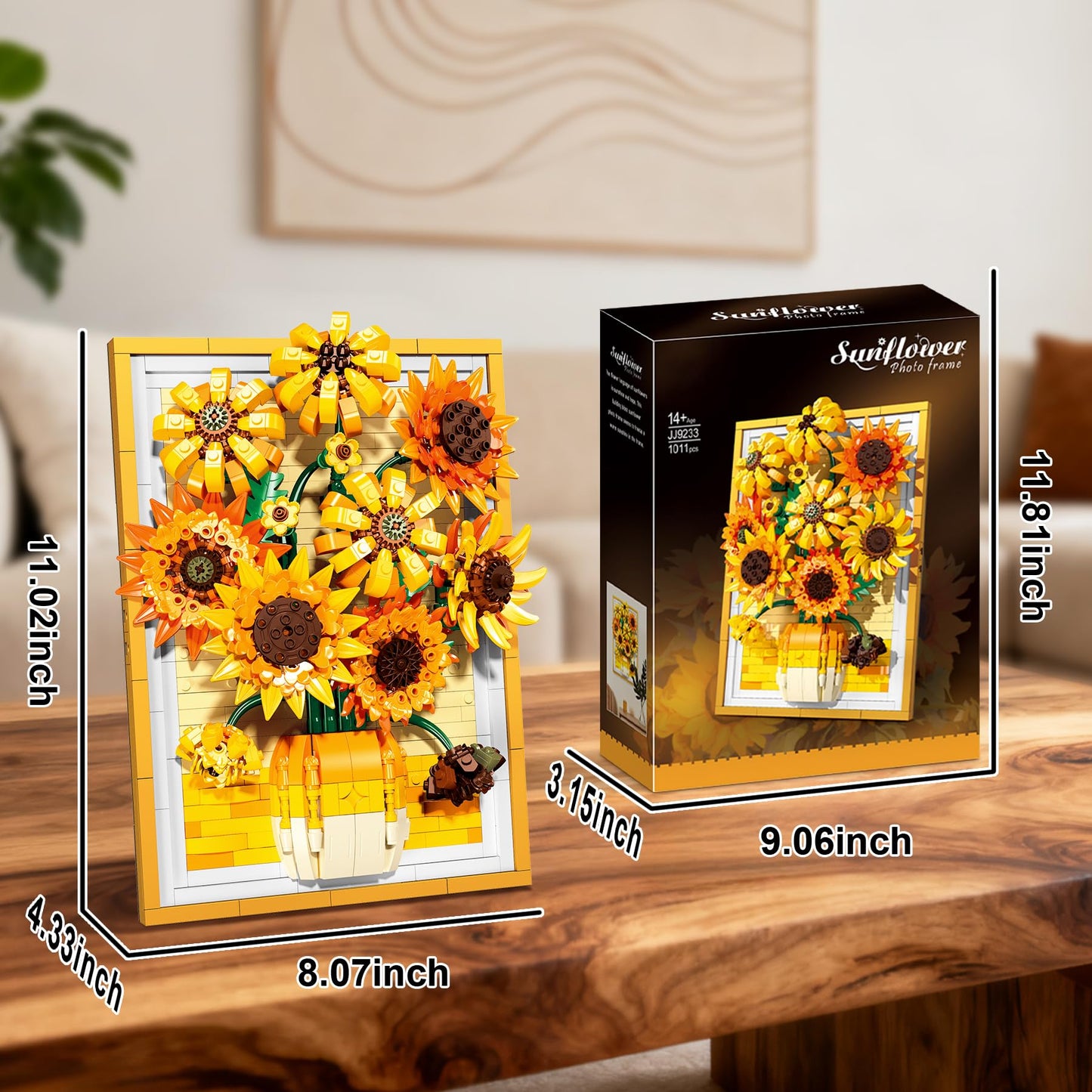 Lodikisbay Sunflower Frame Building Set – 1011Pcs 3D Brick Art for Wall or Table Decor