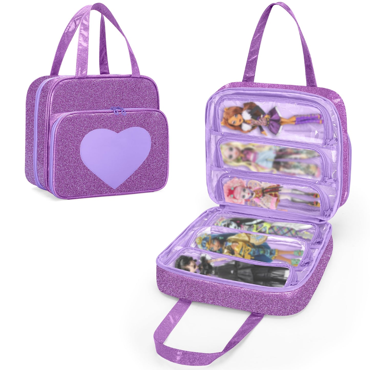 LoDrid Doll Case for Monster High Dolls — 6 Transparent Pockets, Purple Tote Bag (Bag Only)