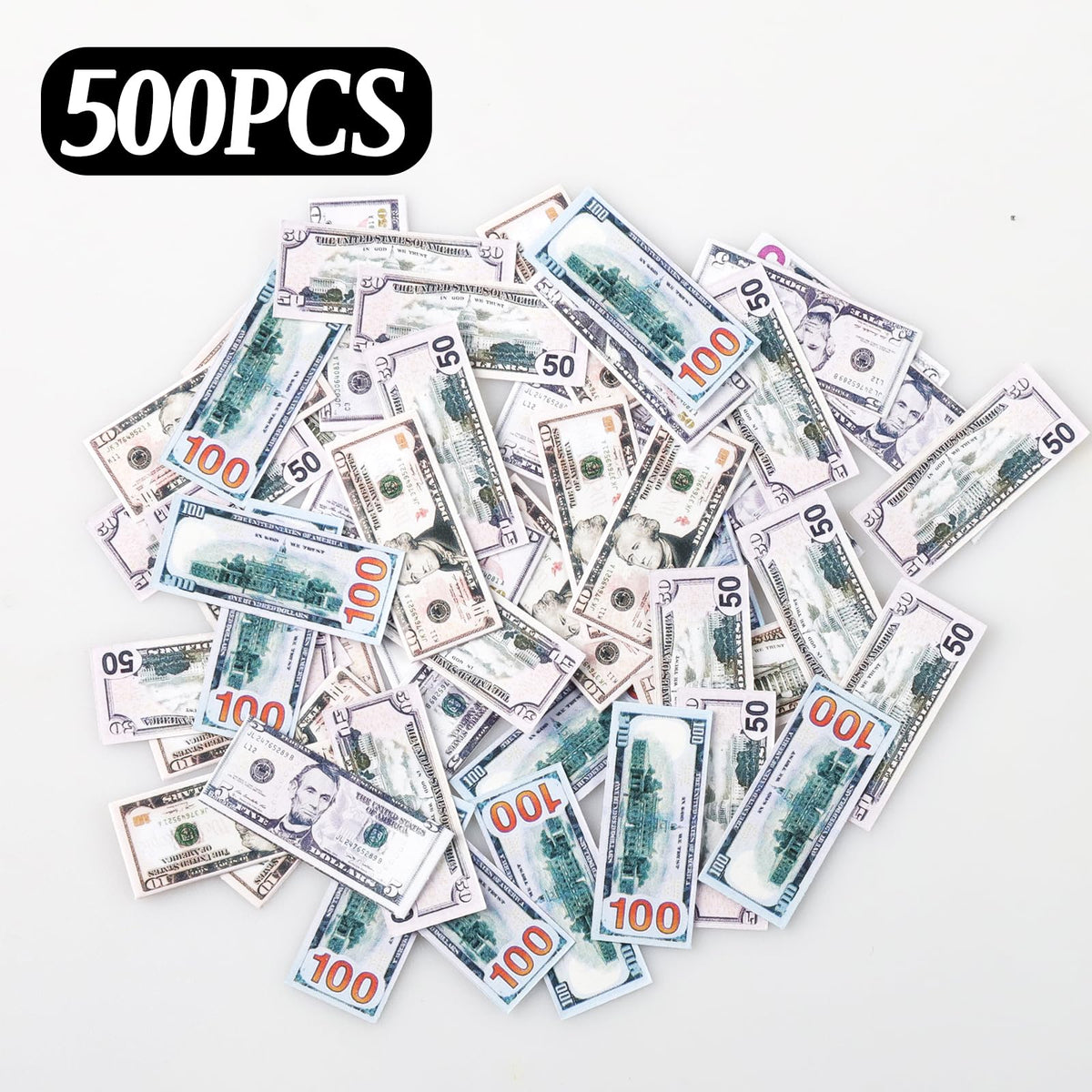 Loghohu 500 Pcs Miniature Dollars – 1:12 Dollhouse Prop Money for Craft & Diorama