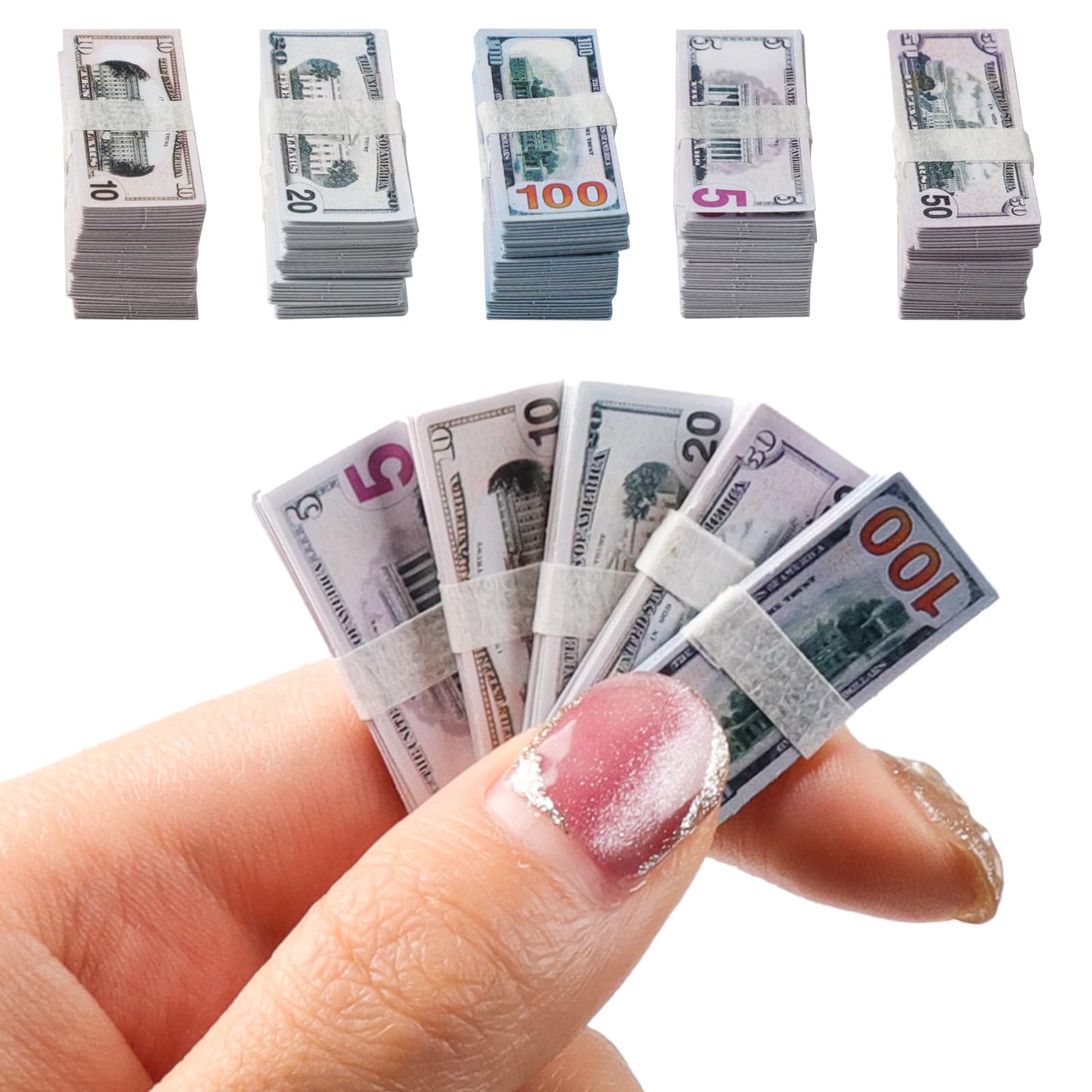 Loghohu 500 Pcs Miniature Dollars – 1:12 Dollhouse Prop Money for Craft & Diorama