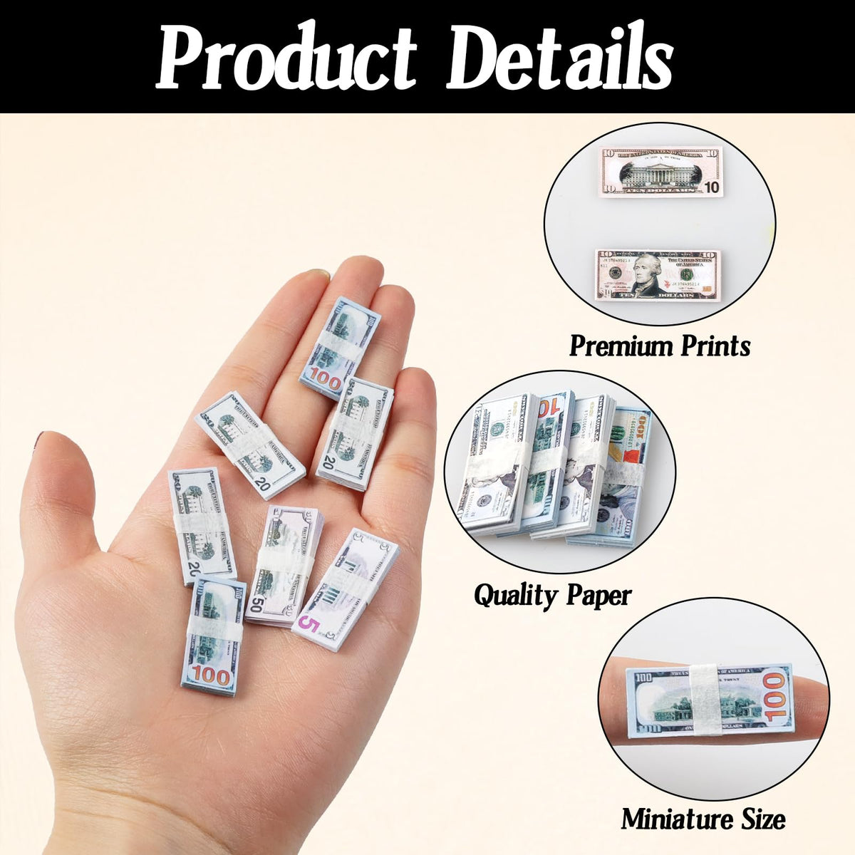 Loghohu 500 Pcs Miniature Dollars – 1:12 Dollhouse Prop Money for Craft & Diorama
