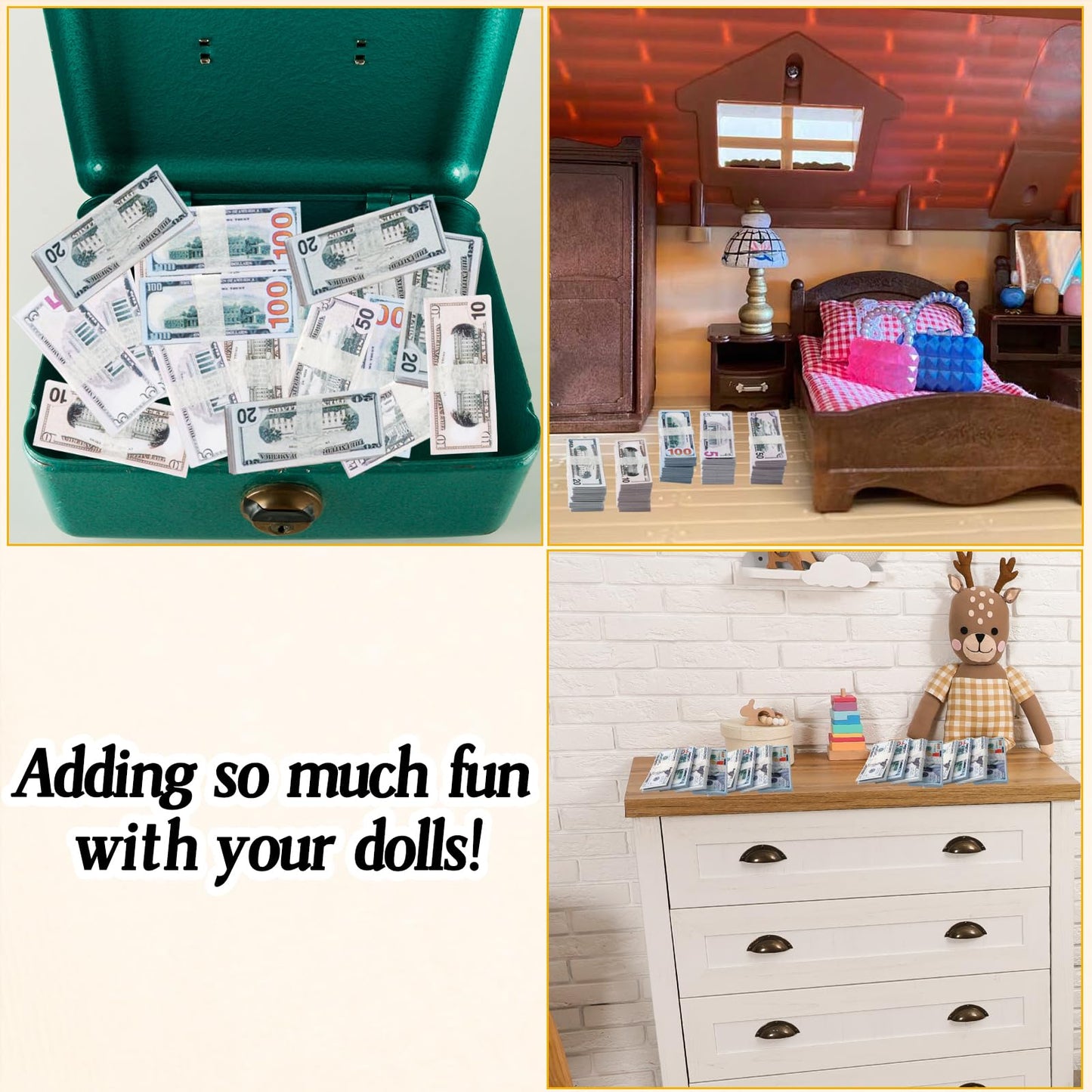 Loghohu 500 Pcs Miniature Dollars – 1:12 Dollhouse Prop Money for Craft & Diorama