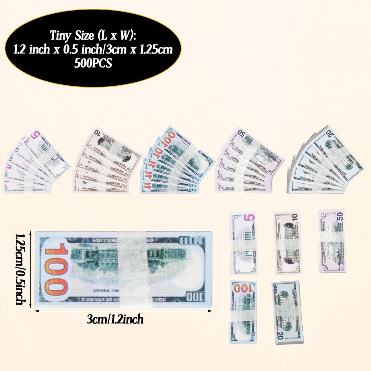 Loghohu 500 Pcs Miniature Dollars – 1:12 Dollhouse Prop Money for Craft & Diorama