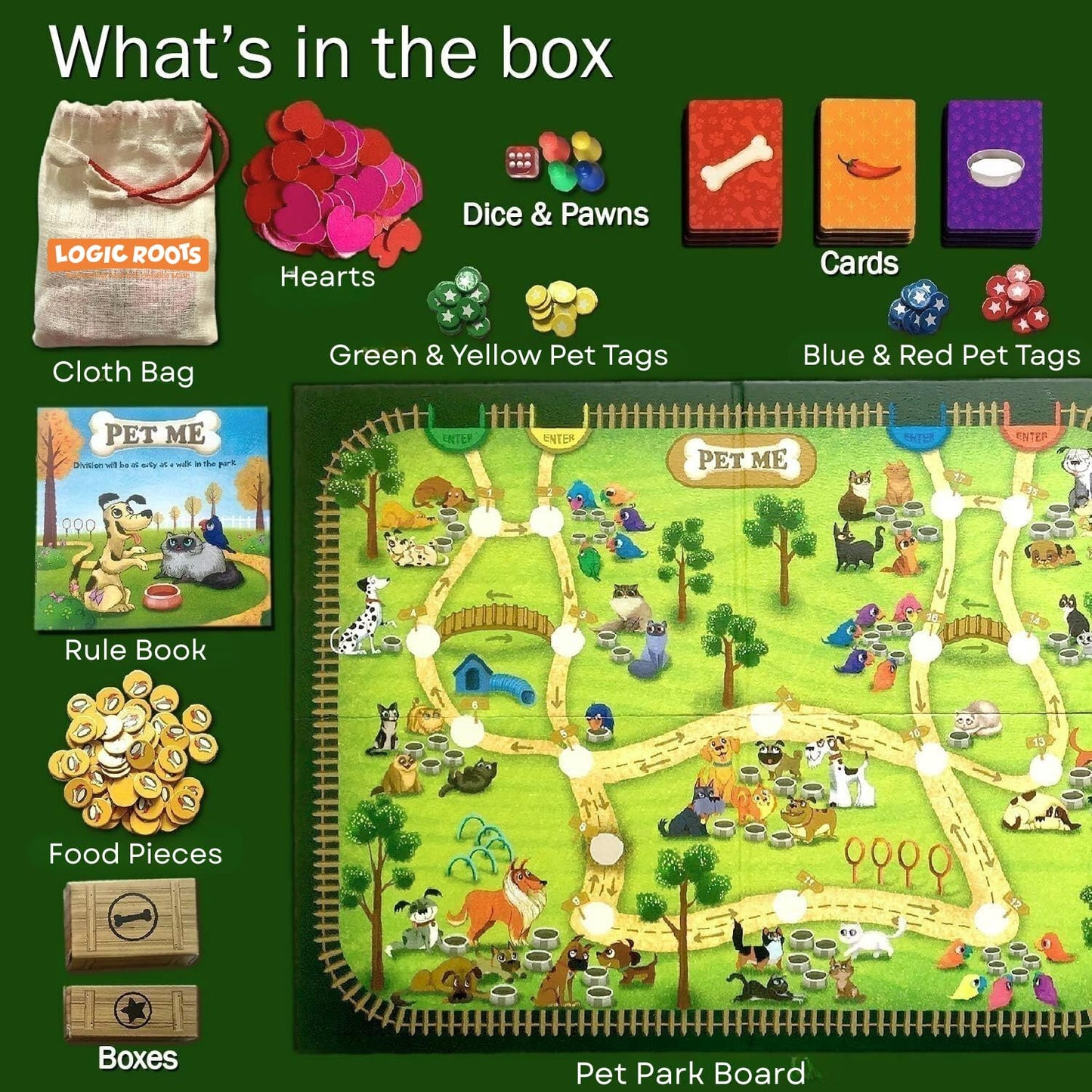 Logic Roots Pet Me Math Board Game — Division & Multiplication for Kids (Grade 1+)