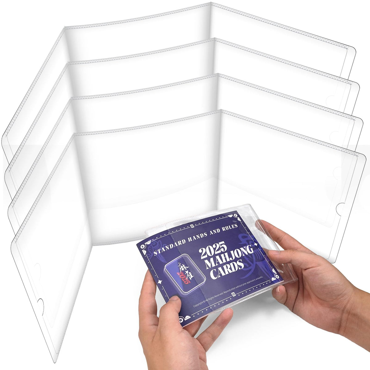 LogicTwist 2025 Mahjong Card Sleeve Holder – Large 6 1/8 by 4 3/4 inches Transparent 4-Pack