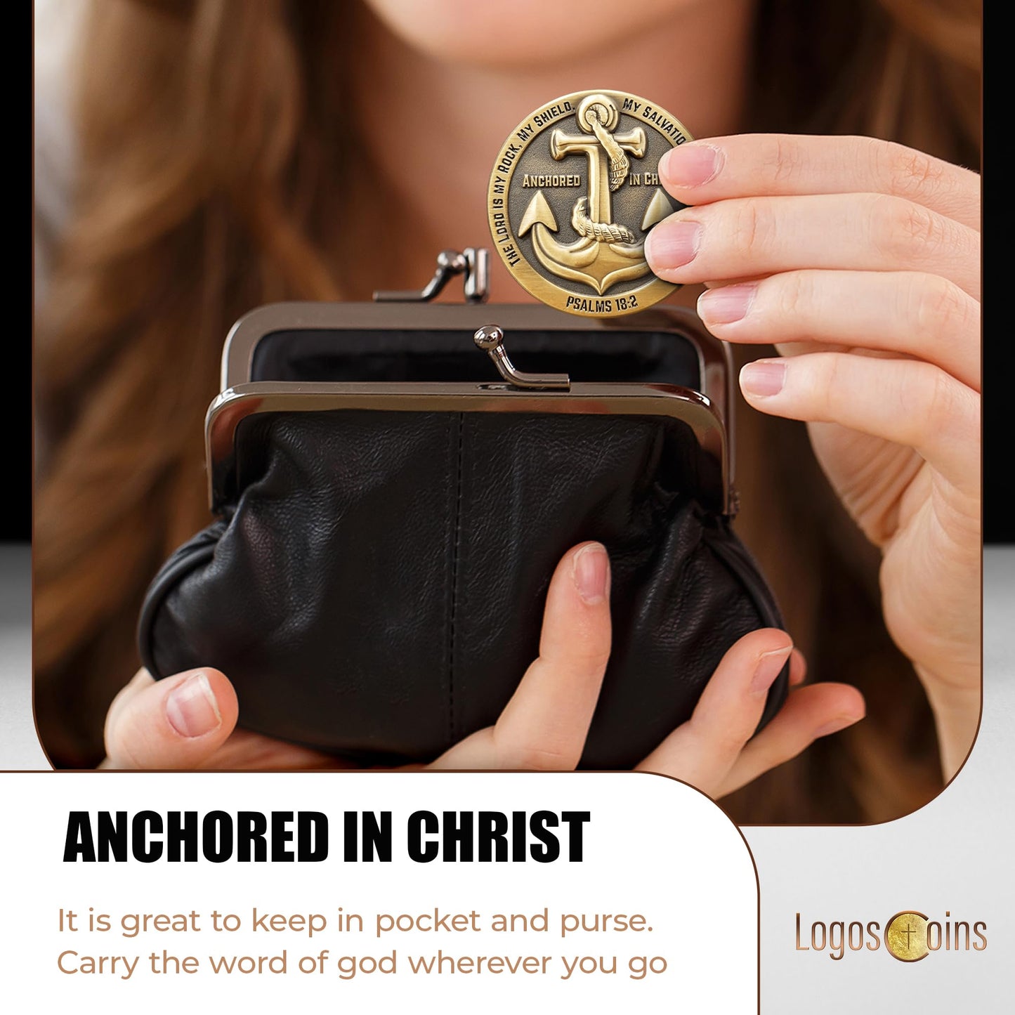 LOGOS COINS Anchored in Christ Prayer Coin – Jeremiah 29:11 The Lord is My Rock | 1.75" Antique Gold Plated Christian Coin