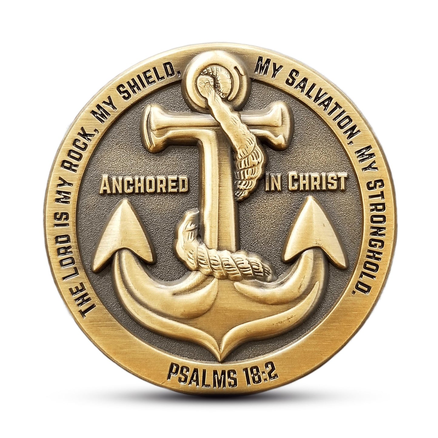 LOGOS COINS Anchored in Christ Prayer Coin – Jeremiah 29:11 The Lord is My Rock | 1.75" Antique Gold Plated Christian Coin