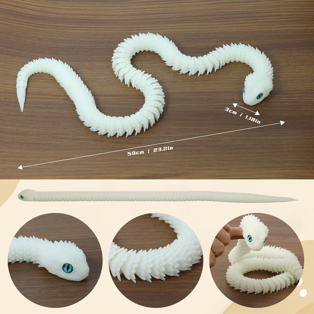 Lohoee 24in 3D Printed Glow-in-the-Dark Snake Toy | Flexible Fidget for Collectors