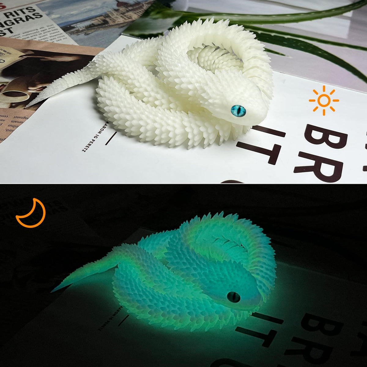 Lohoee 24in 3D Printed Glow-in-the-Dark Snake Toy | Flexible Fidget for Collectors
