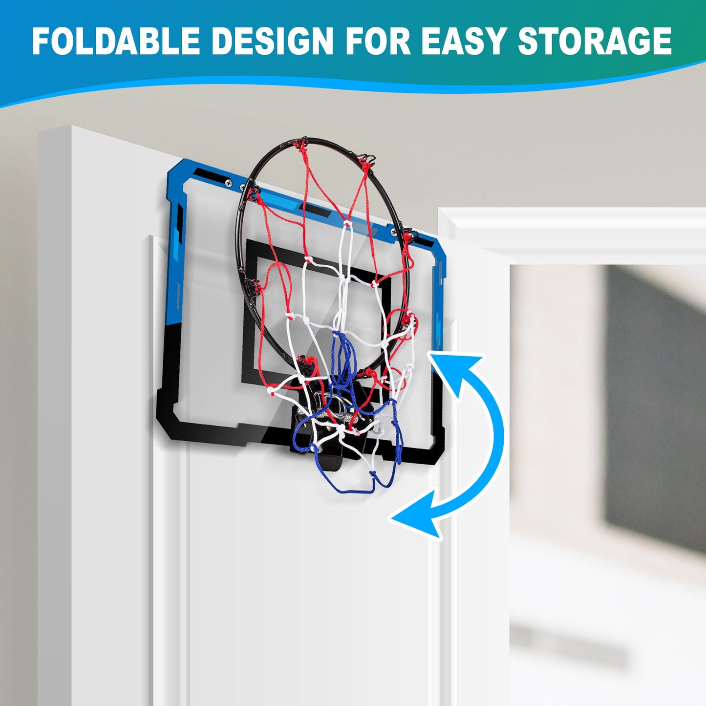 Loiley Basketball Mini Hoop – Indoor Door Mount, 3 Balls, Scoreboard, Blue