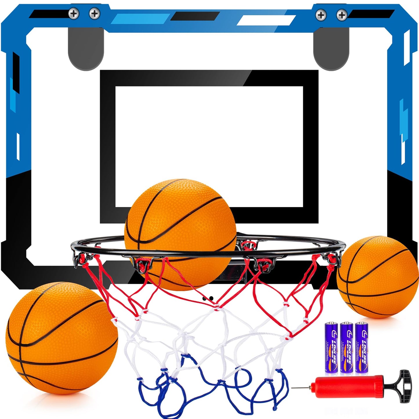 Loiley Basketball Mini Hoop – Indoor Door Mount, 3 Balls, Scoreboard, Blue