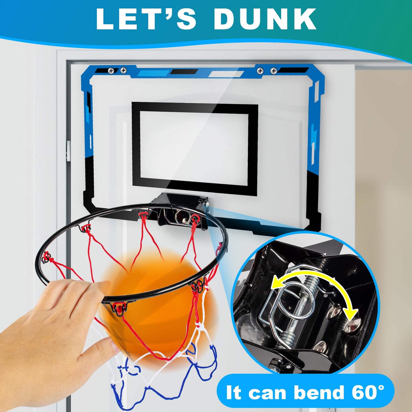 Loiley Basketball Mini Hoop – Indoor Door Mount, 3 Balls, Scoreboard, Blue