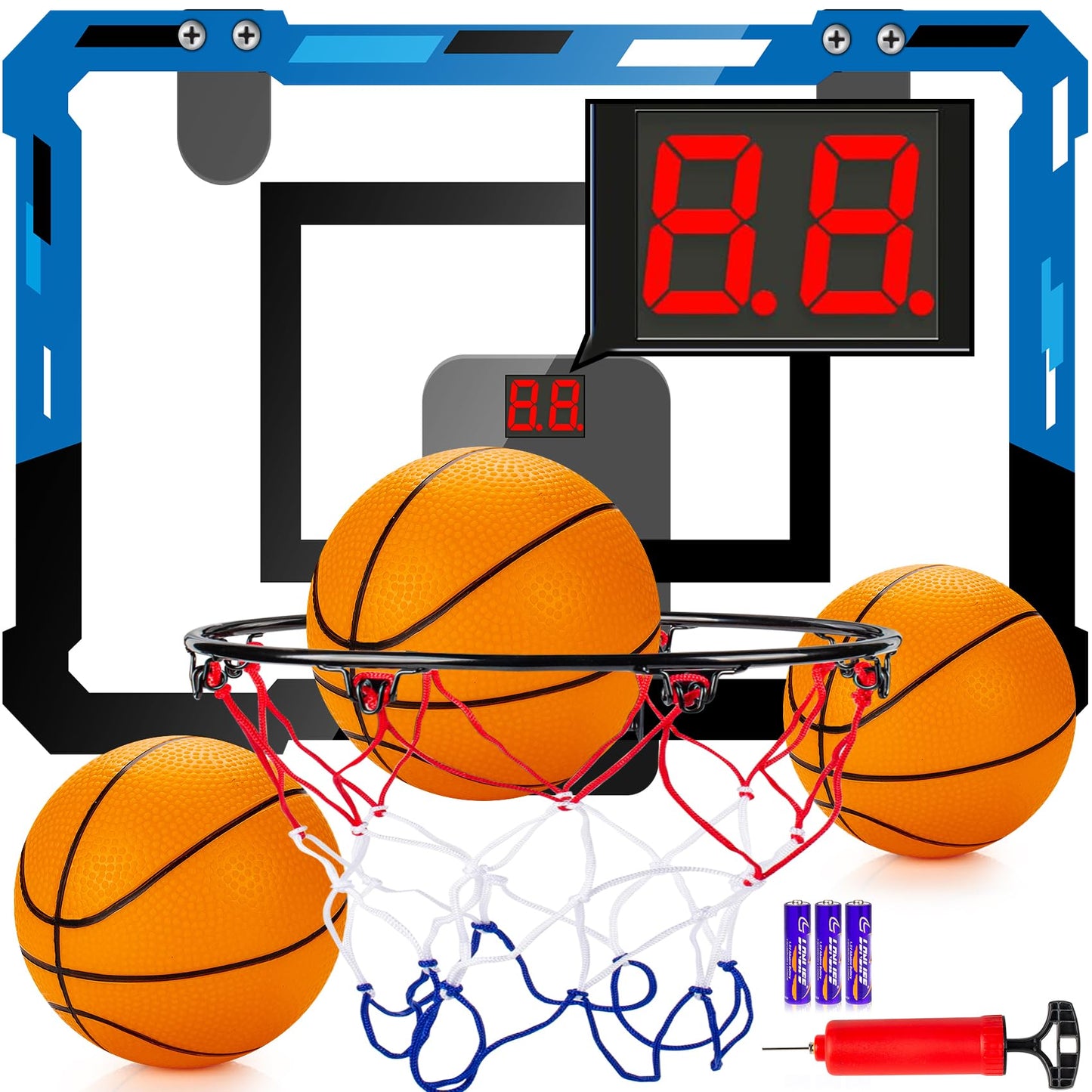 Loiley Indoor Basketball Hoop for Door – 2 Scoring Modes, Digital Scoreboard, 3 Balls | Blue