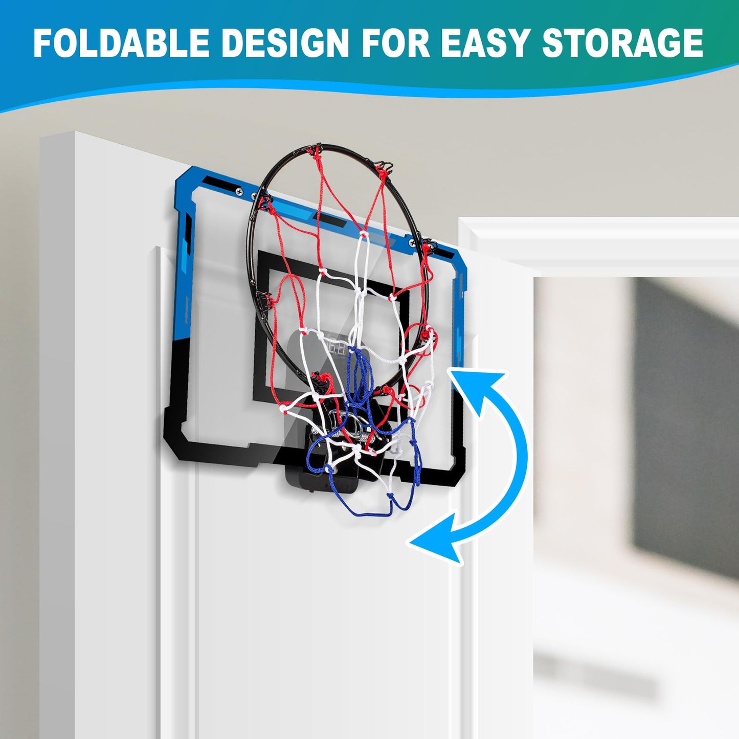 Loiley Indoor Basketball Hoop for Door – 2 Scoring Modes, Digital Scoreboard, 3 Balls | Blue