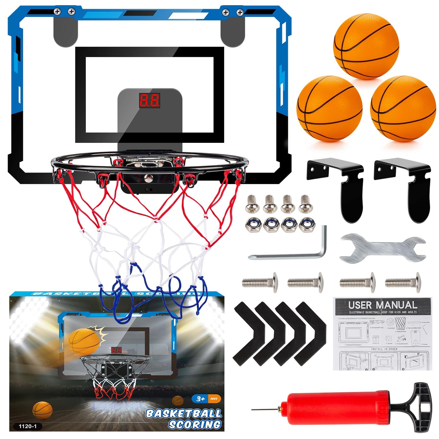 Loiley Indoor Basketball Hoop for Door – 2 Scoring Modes, Digital Scoreboard, 3 Balls | Blue