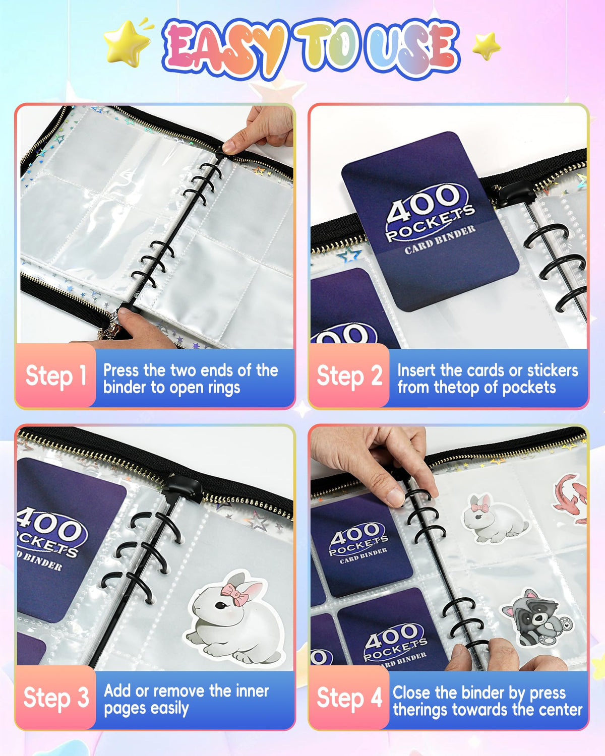 Loiuvos 4-Pocket Card Binder with 20 Stickers – A5 Kpop Photocard Binder