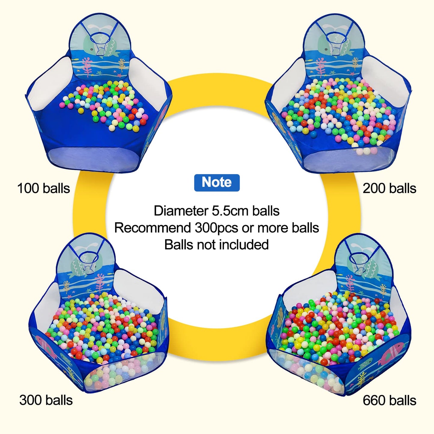 LOJETON Kids Ball Pit Ocean — 4 ft Play Tent with Basketball Hoop