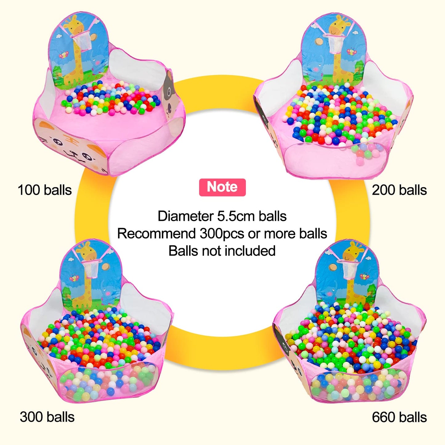 LOJETON Kids Ball Pit with Basketball Hoop – 4 ft Pop Up Play Tent
