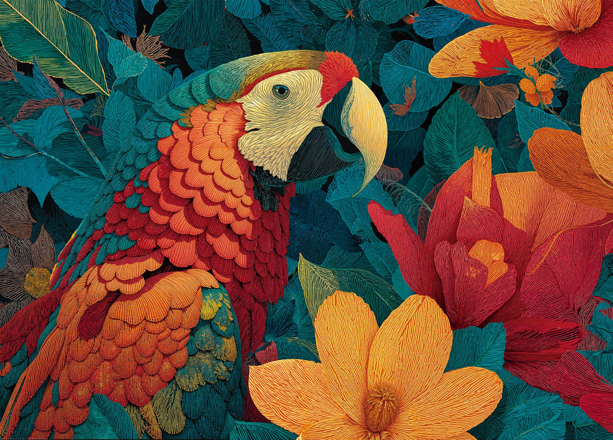 LOJETON 1000-Piece Jigsaw Puzzles for Adults – Colorful Rainforest Parrot with Letter-Back, 27.5 x 19.7 in