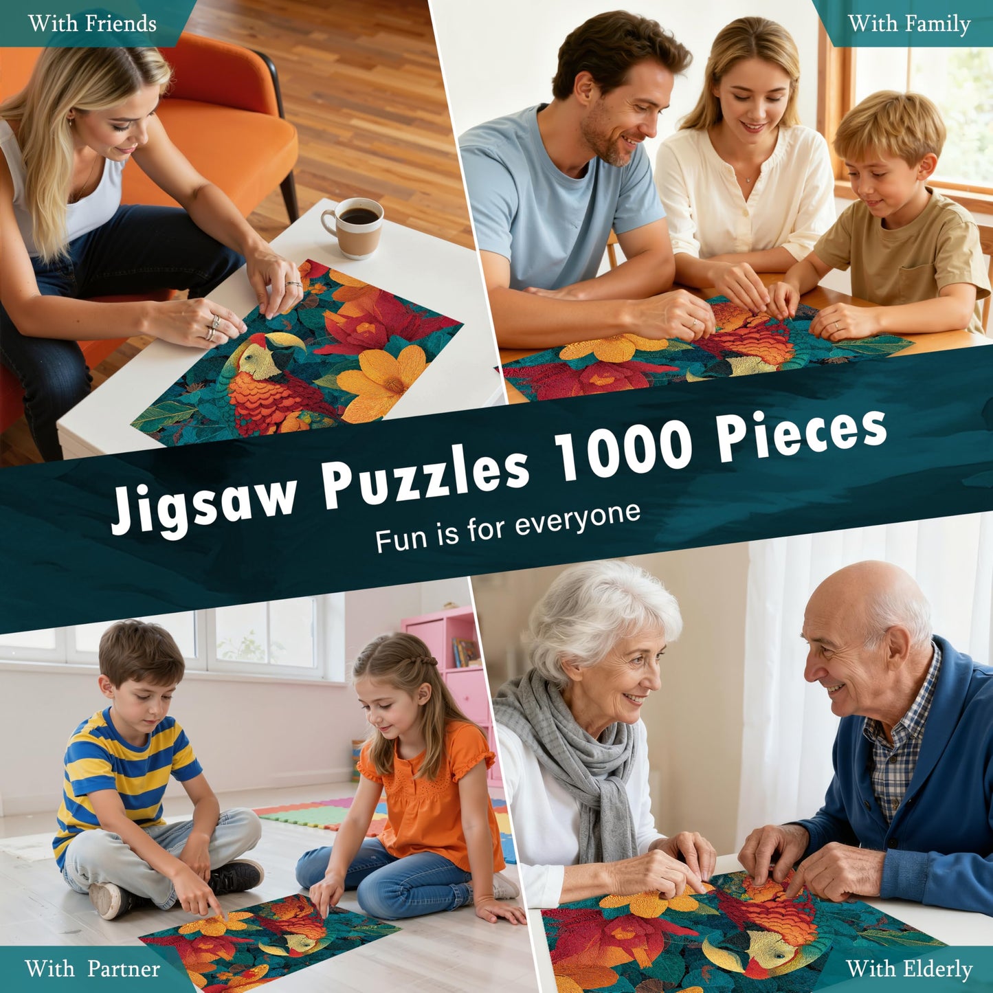 LOJETON 1000-Piece Jigsaw Puzzles for Adults – Colorful Rainforest Parrot with Letter-Back, 27.5 x 19.7 in