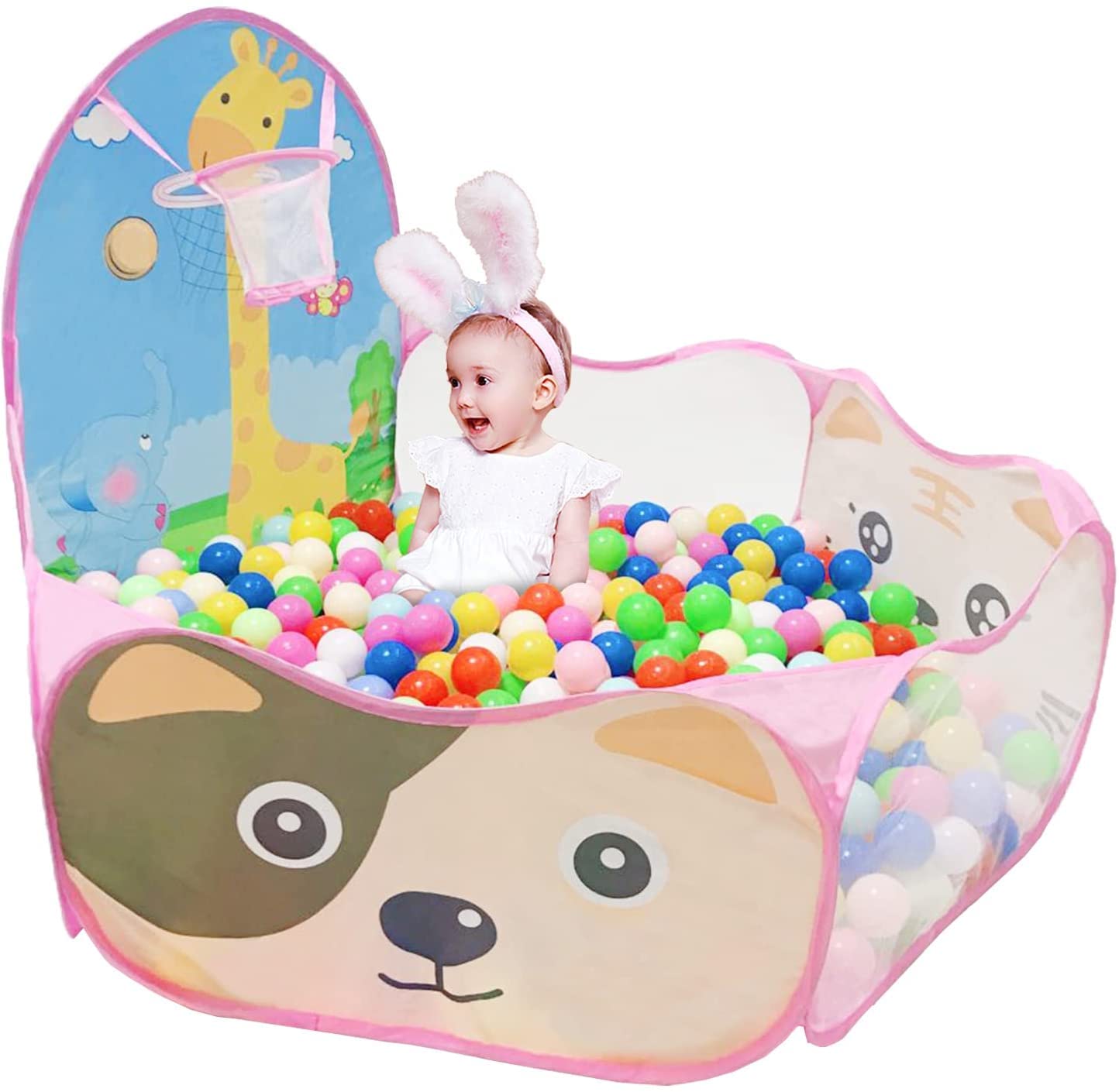 LOJETON Kids Ball Pit with Basketball Hoop – 4 ft Pop Up Play Tent