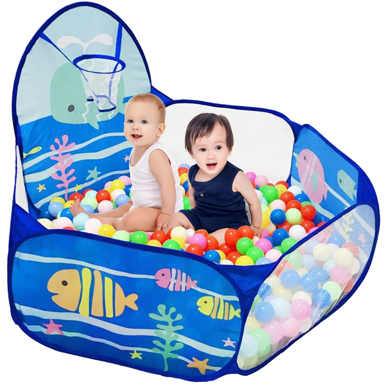 LOJETON Kids Ball Pit Ocean — 4 ft Play Tent with Basketball Hoop