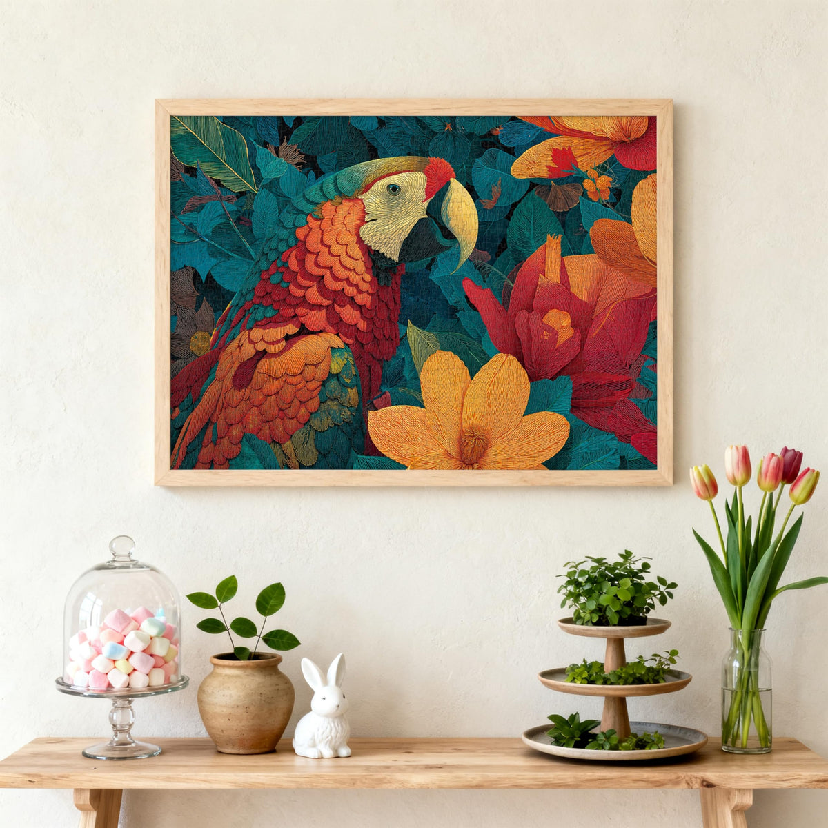 LOJETON 1000-Piece Jigsaw Puzzles for Adults – Colorful Rainforest Parrot with Letter-Back, 27.5 x 19.7 in