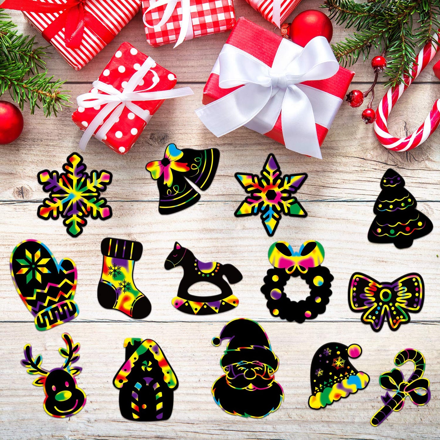 LOKIPA Christmas Scratch Paper Art Set – 80 Pieces Rainbow Scratch Cards for Kids