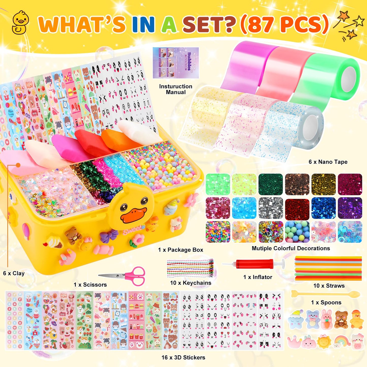 Lokuc Duck Theme Nano Tape Bubble Kit – Creative DIY Toy for Kids 4-9