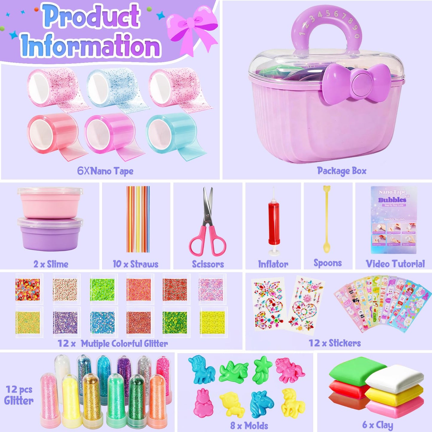 Lokuc Nano Tape Bubble Kit: DIY Bubble Maker with Slime, Clay & Accessories for Kids 3-8