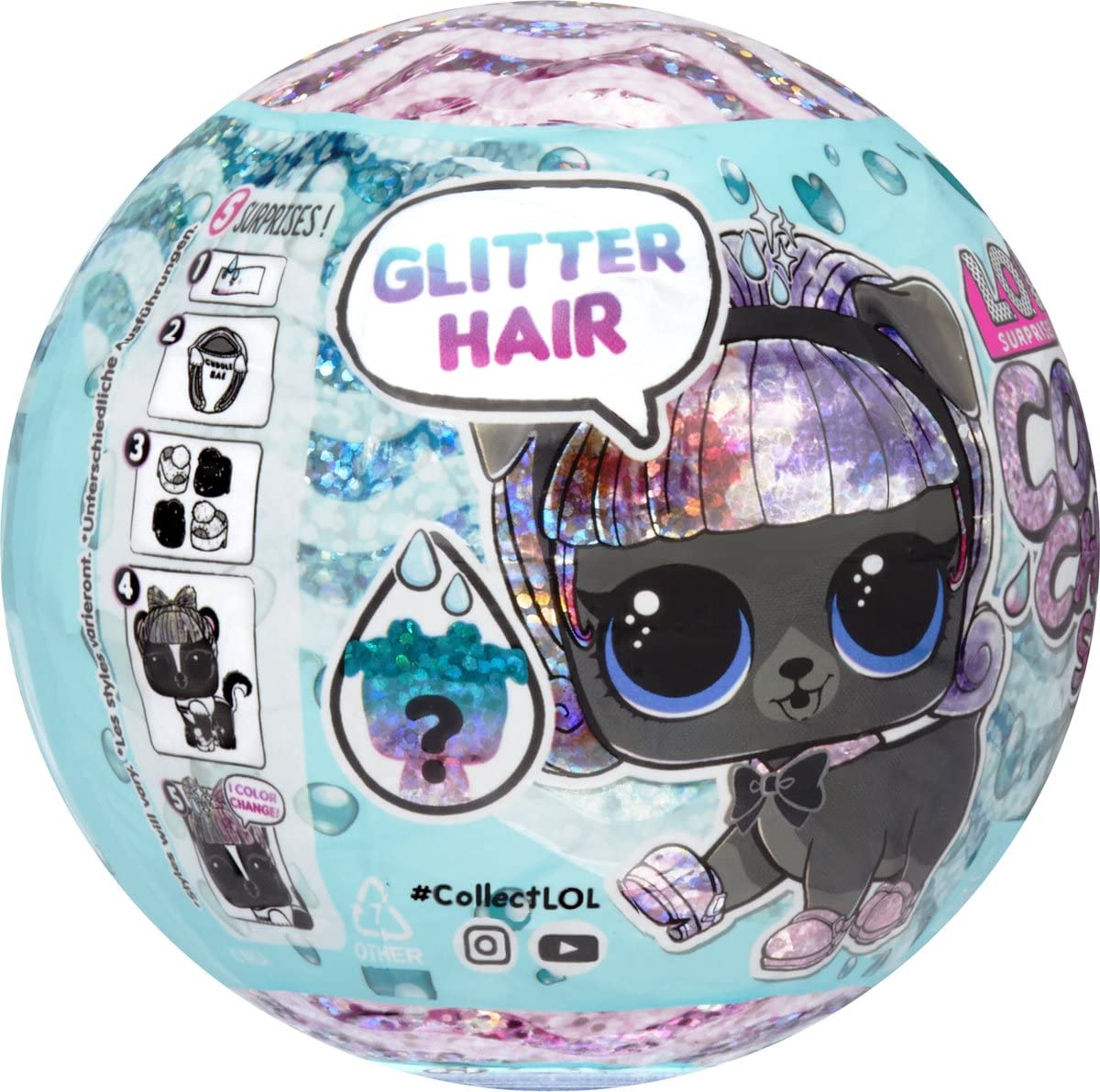 LOL Surprise Glitter Color Change Pets - 5 Surprises, Glitter Hair Color Change Pets for Kids 4+