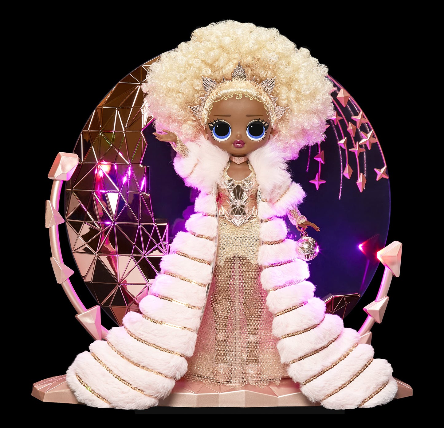 L.O.L. Surprise! NYE Queen Collector Doll — Gold Fashion & Light-Up Stand