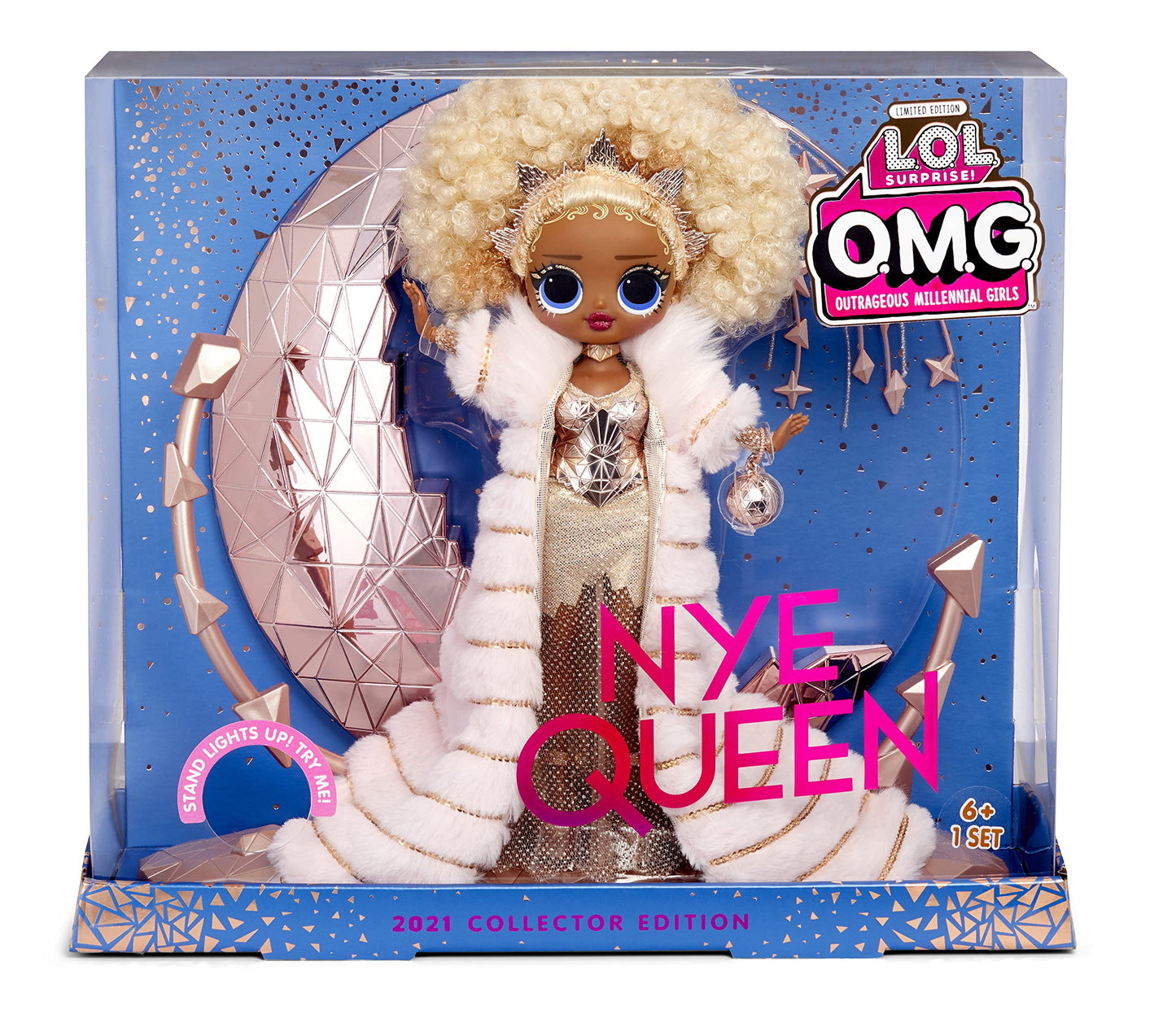L.O.L. Surprise! NYE Queen Collector Doll — Gold Fashion & Light-Up Stand