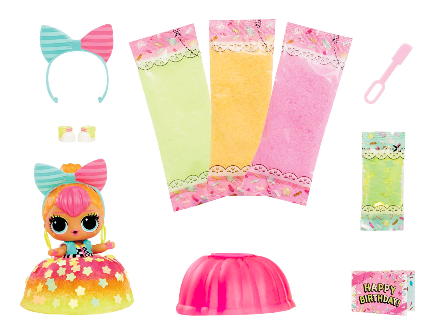 L.O.L. Surprise! Mix & Make Birthday Cake Tots — DIY Cake Dress Dolls, Glitter Sprinkles, 3 Mixes, Great Gift for Girls 3+