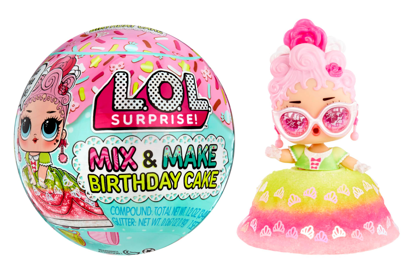 L.O.L. Surprise! Mix & Make Birthday Cake Tots — DIY Cake Dress Dolls, Glitter Sprinkles, 3 Mixes, Great Gift for Girls 3+