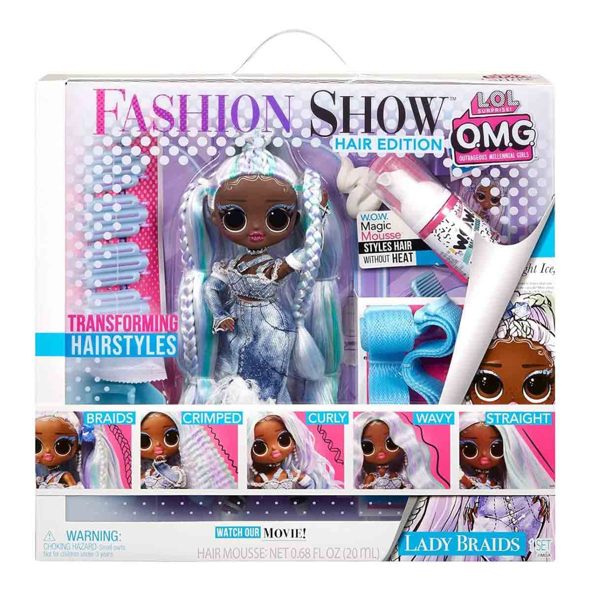 LOL Surprise OMG Fashion Show Hair Edition Lady Braids 10-Inch Doll with Magic Mousse