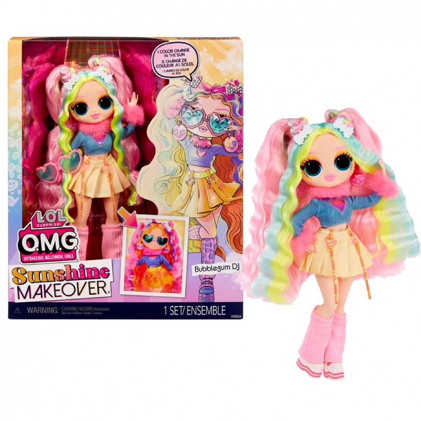 L.O.L. Surprise! OMG Sunshine Color Change Bubblegum DJ – Color Change Hair & Fashion Doll