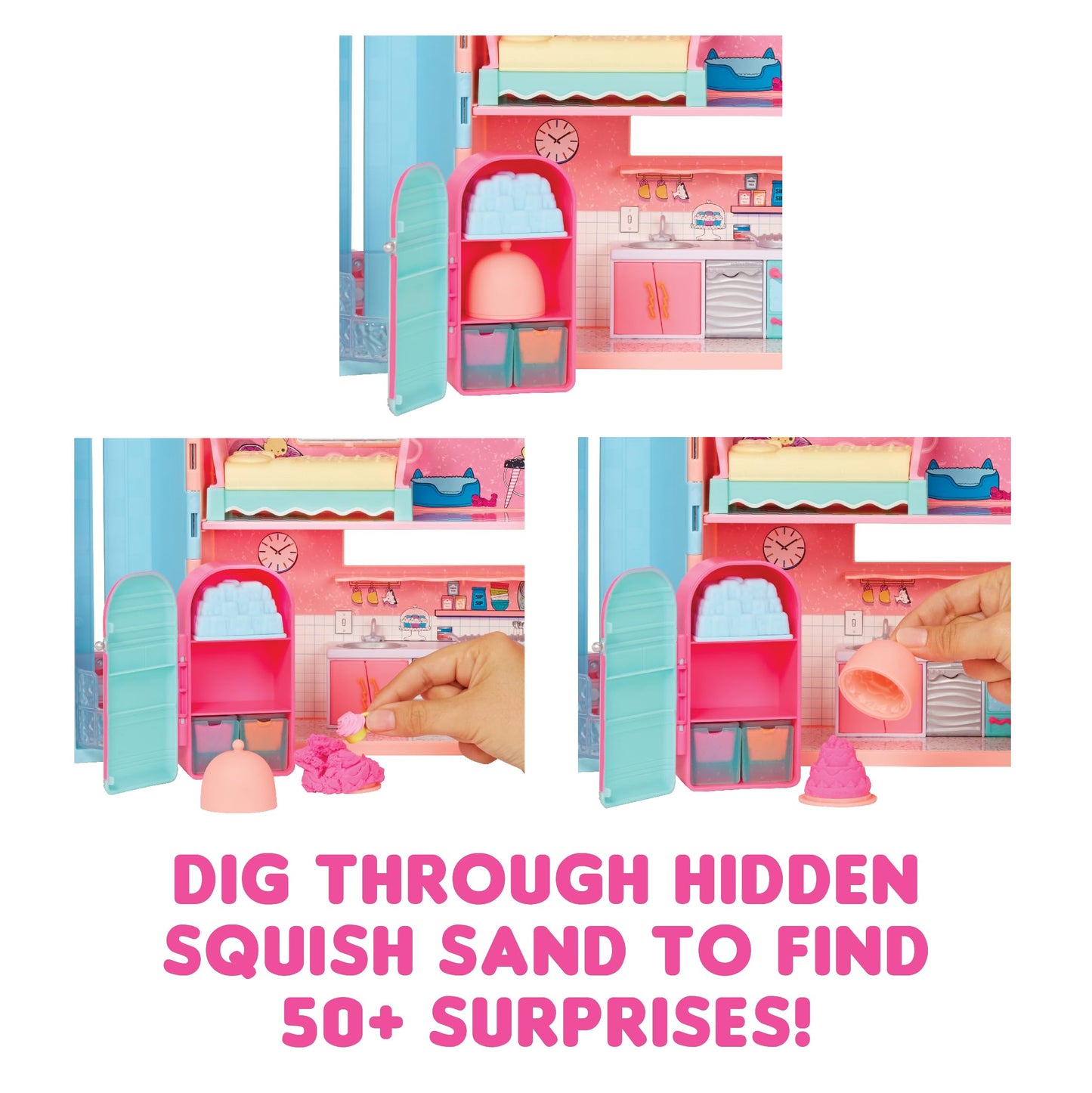 L.O.L. Surprise! Squish Sand Magic House with Tot – 50+ Surprises, Moldable Sand, Elevator