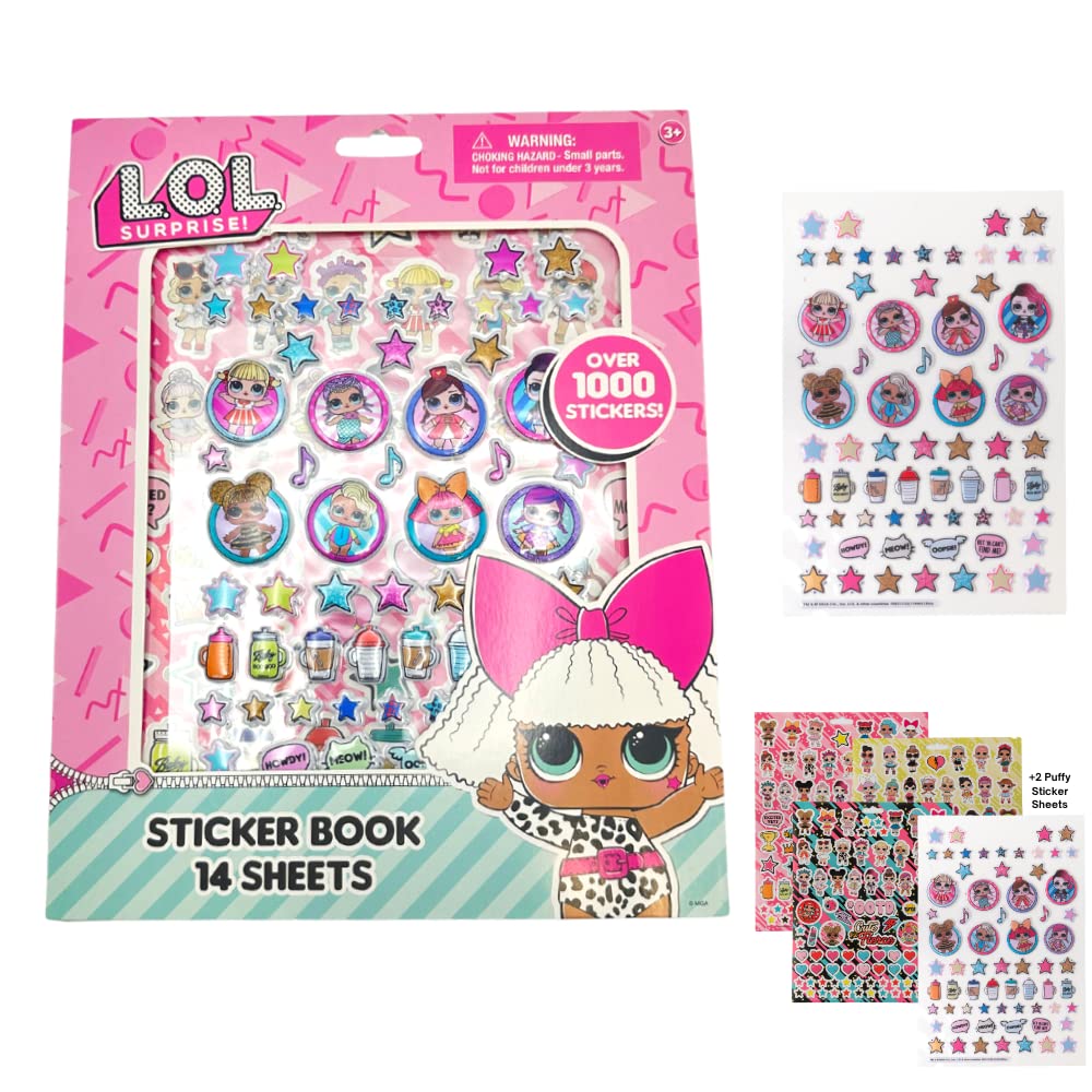 LOL Surprise 14-Sheet Sticker Book Set — 1200+ Stickers with Puffy Sheets