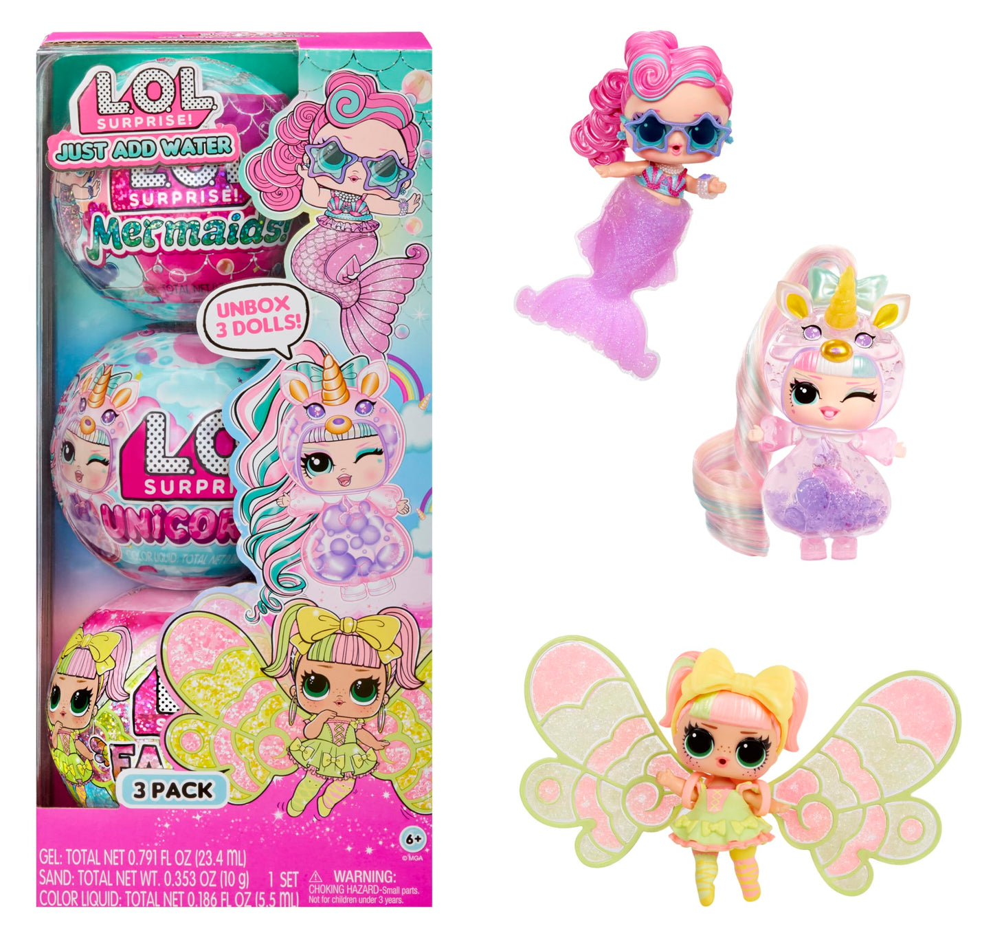 L.O.L. Surprise! Tots Just Add Water 3-Pack – Mermaid, Fairy & Unicorn Tots + 25+ Surprises