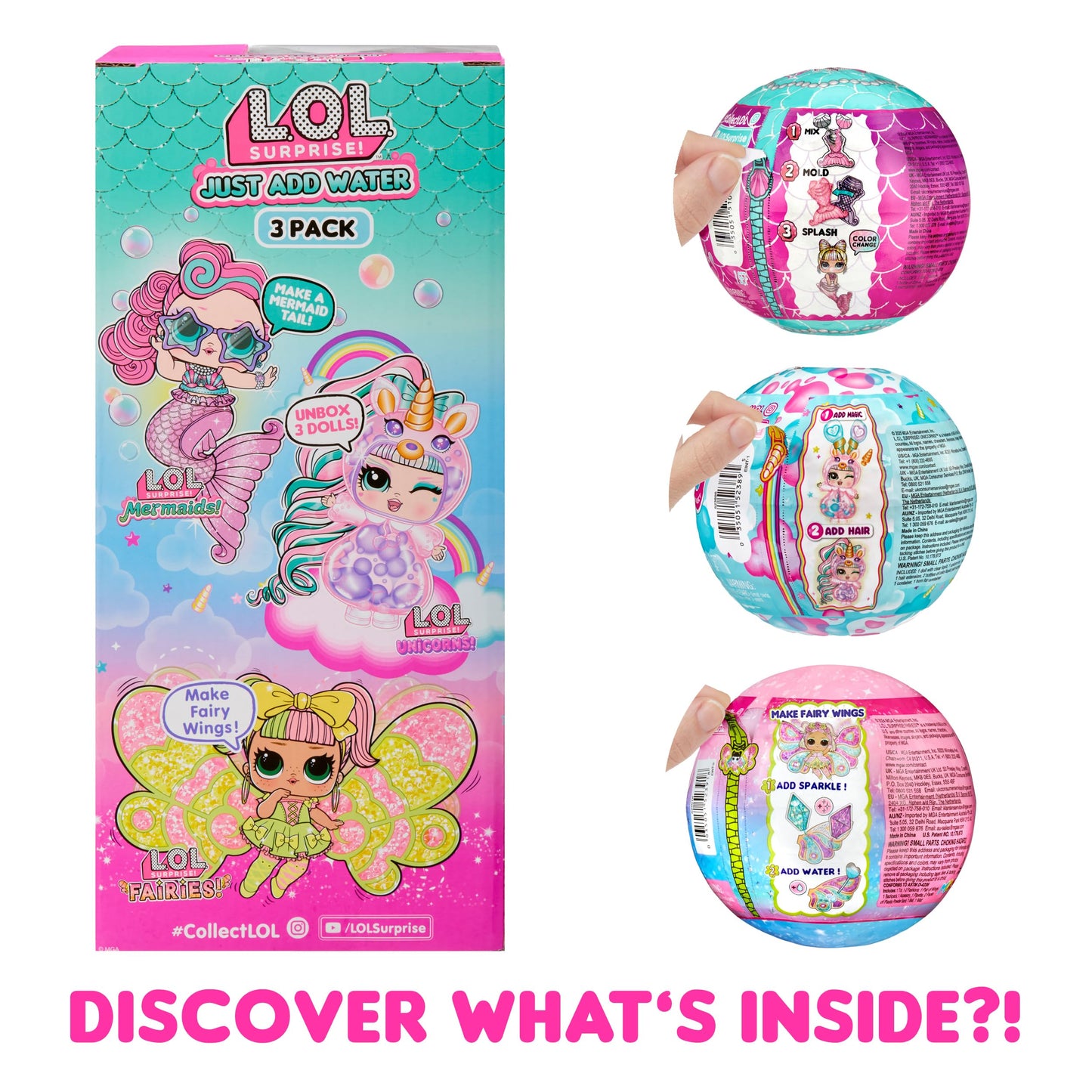 L.O.L. Surprise! Tots Just Add Water 3-Pack – Mermaid, Fairy & Unicorn Tots + 25+ Surprises