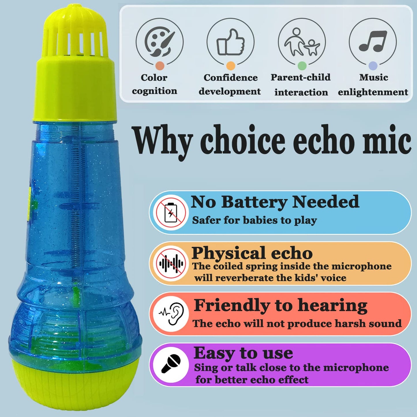 Lolakee Echo Mic for Kids – Lightweight, Battery-Free Karaoke Microphone Toy