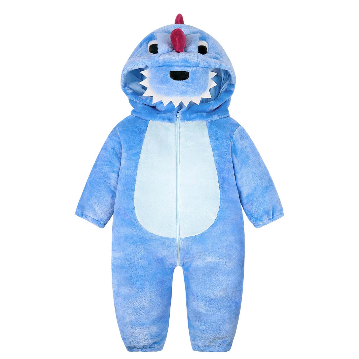 LOLANTA Toddler Dinosaur Costume Hoodie Onesie (3-3.5Y, Blue) – Soft Flannel, 2-Way Zip